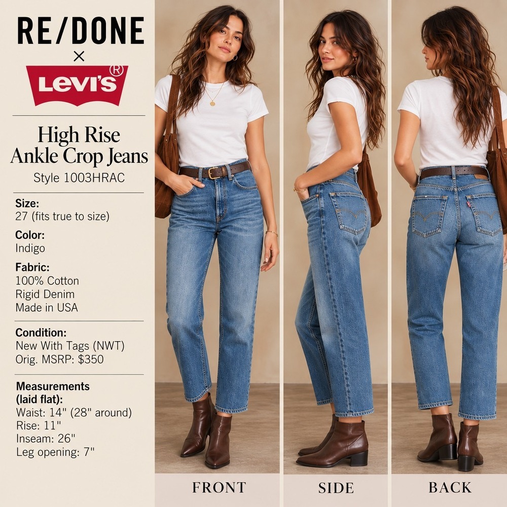 RE/DONE x Levi's High Rise Ankle Crop Jeans 27 Indigo NWT Made USA 1003HRAC